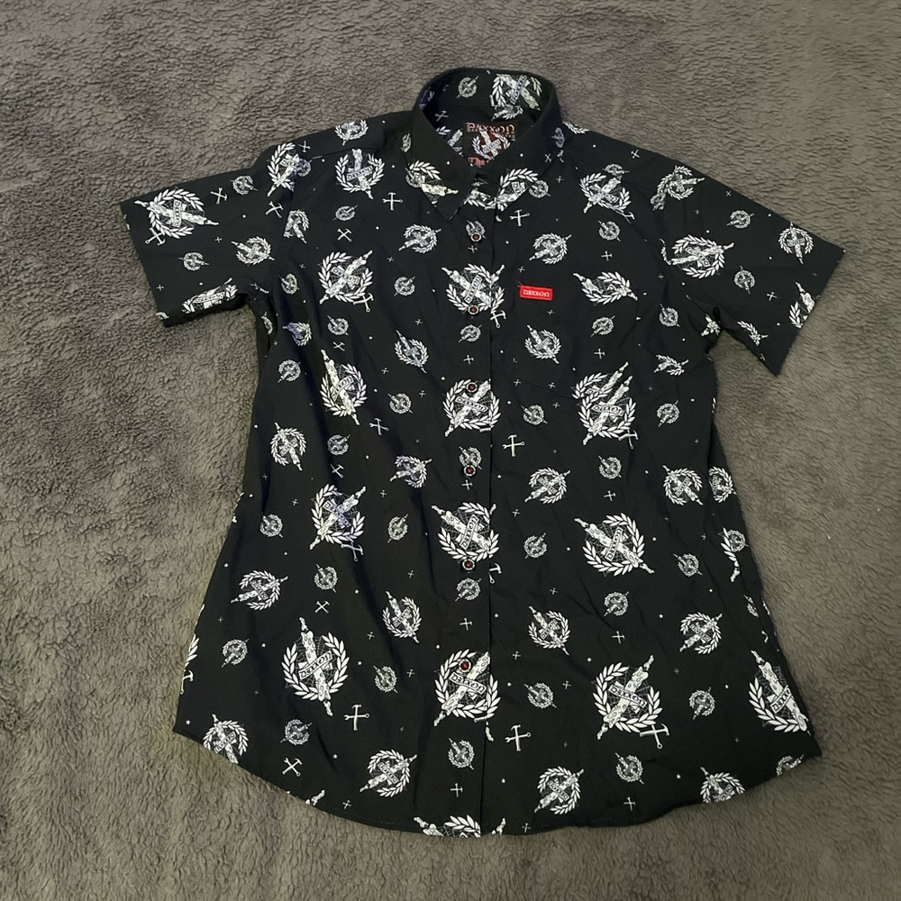 Dixxon The Candle Black Short Sleeve Button Up Shirt Size M